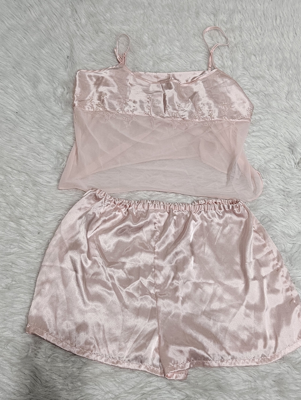 Soft Blush Satin & Lace Cami and Shorts Sleep Set